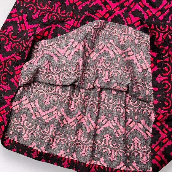 H&M Black Pink Red A Line Mini Skirt Retro Patterned Cotton Mod Style Size 6 - Picture 6 of 8